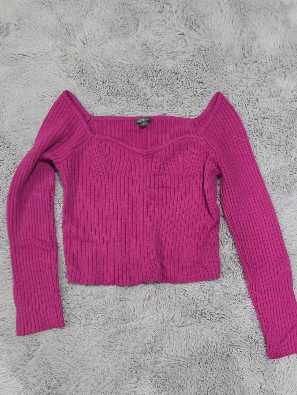 Target wild fable Fuchsia Ribbed Off-Shoulder Long Sleeve Cropped Top